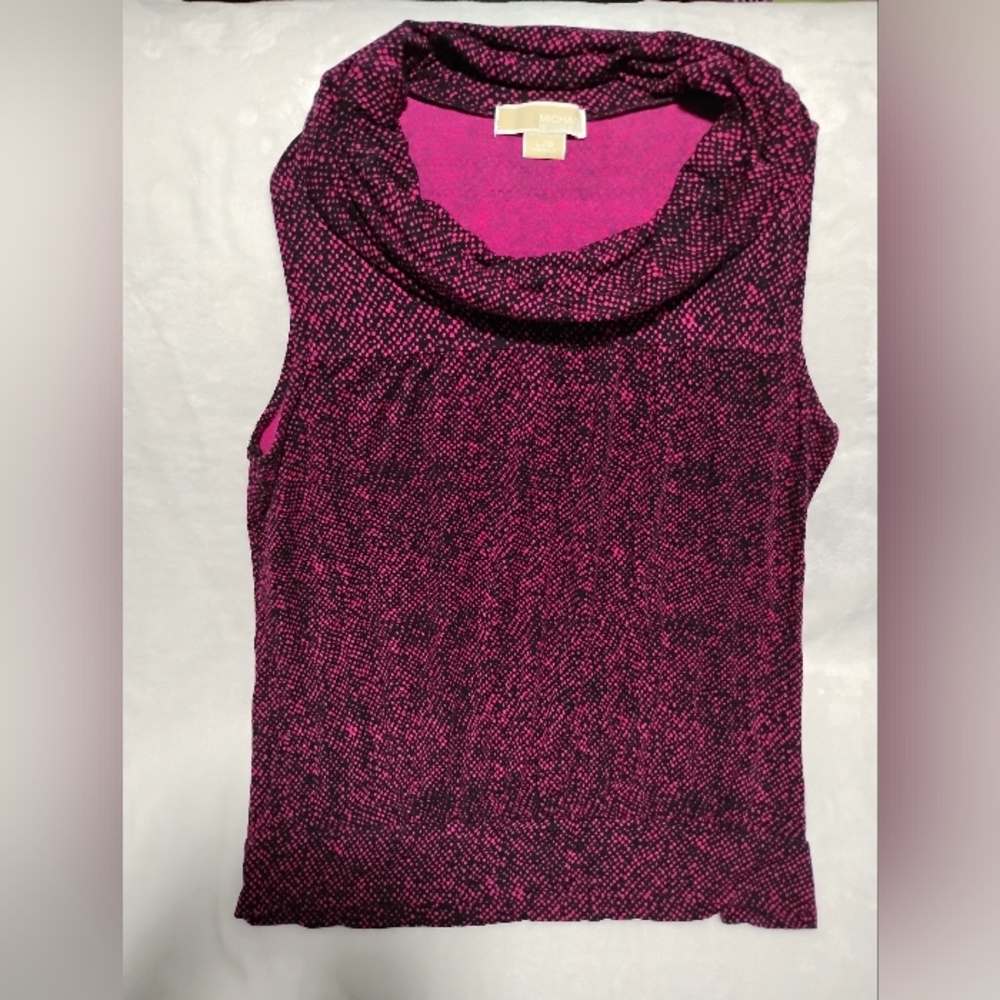Michael Kors Pink and Black Patterned Top Size L